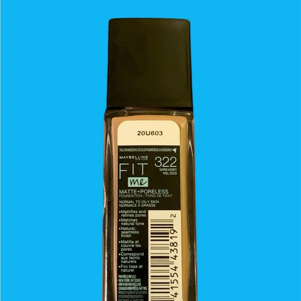 Maybelline FitMe Matte Poreless Foundation Makeup #322 Warm Honey